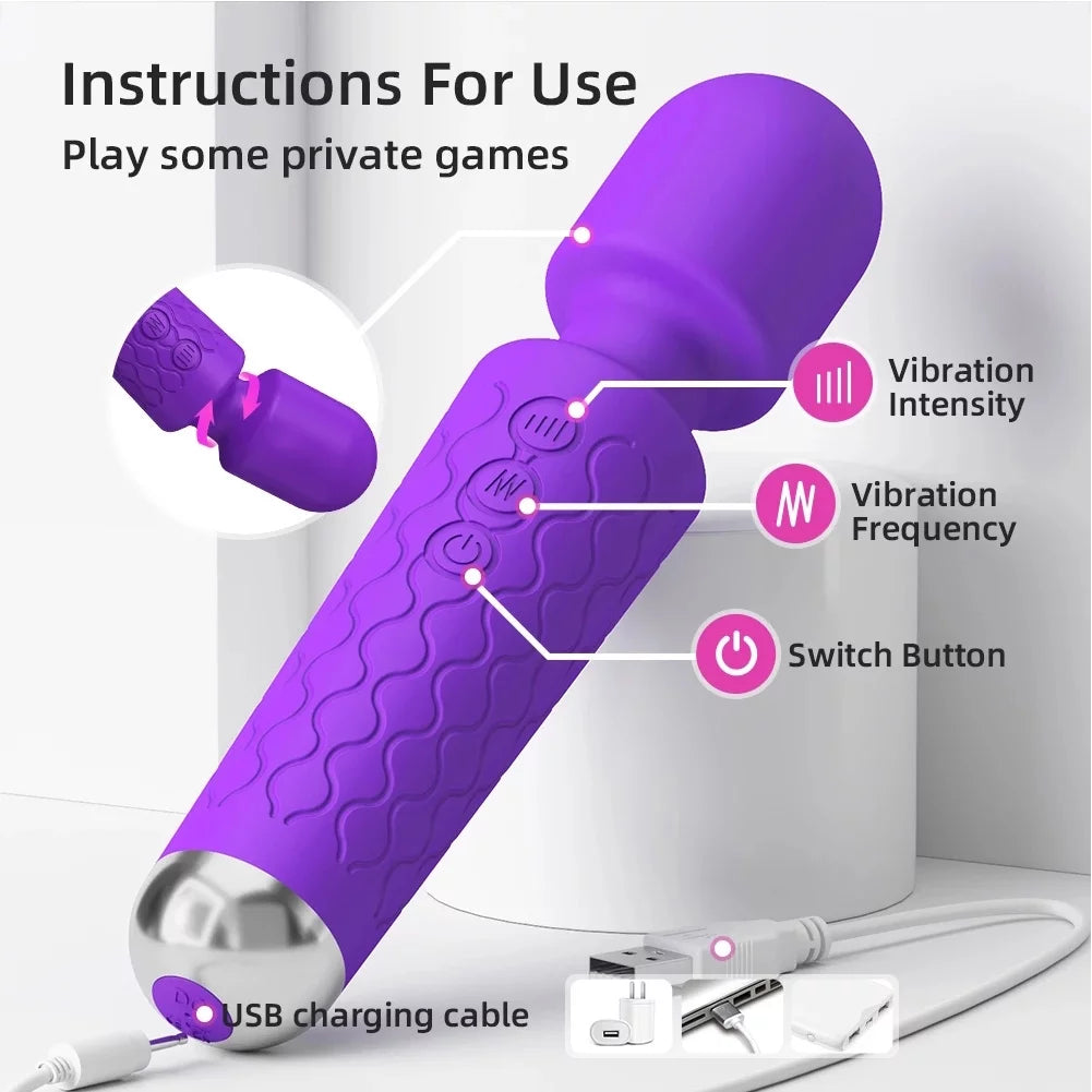 Wand Massager Vibrator with 8 Speeds 20 Vibration Modes, Personal Massager Adult Sex Toys for Women-Purple