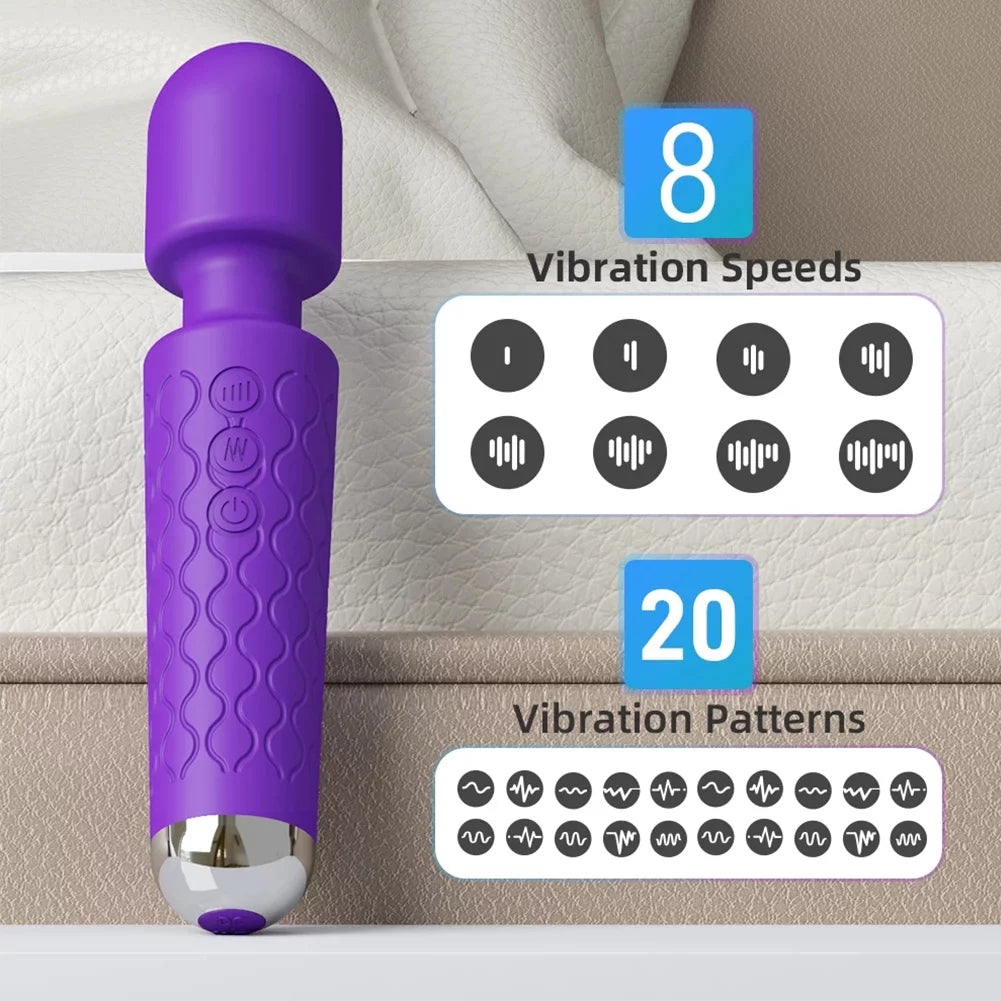 Wand Massager Vibrator with 8 Speeds 20 Vibration Modes, Personal Massager Adult Sex Toys for Women-Purple